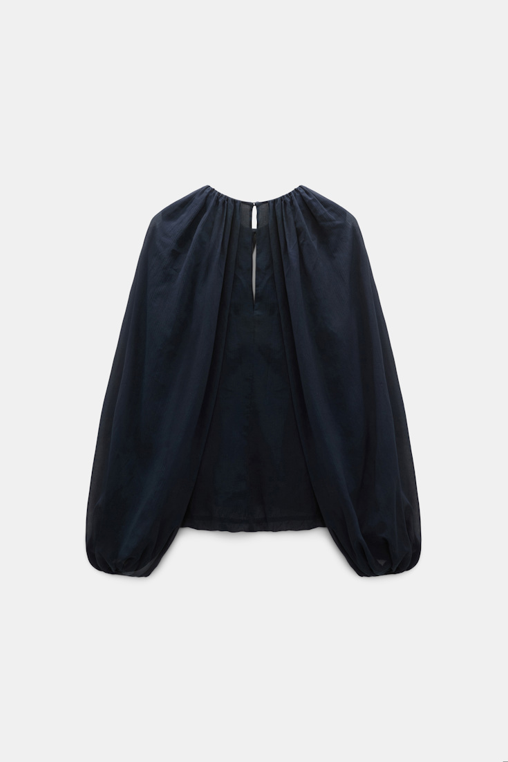 Dorothee Schumacher Blouse and scarf set in cotton-silk crinkle georgette dark navy