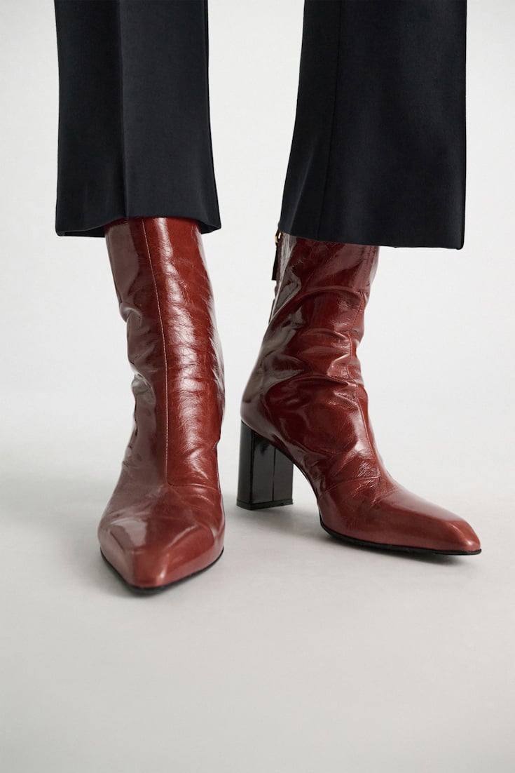 Dorothee Schumacher Crinkle patent leather ankle boots bordeaux/rust/tan mix