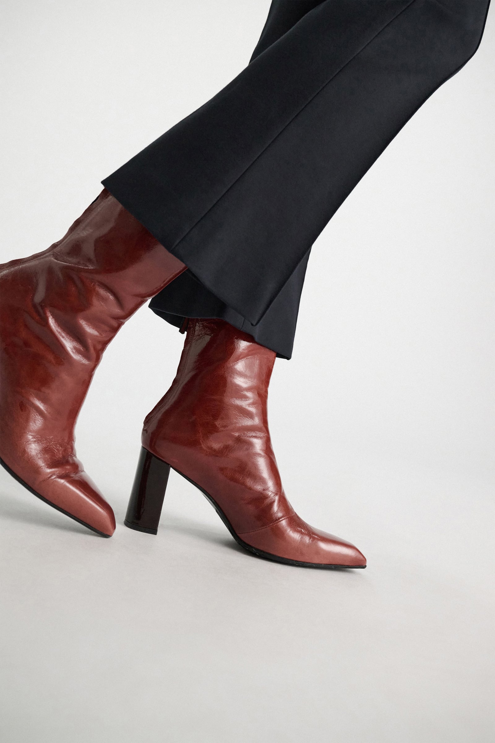 Dorothee Schumacher Crinkle patent leather ankle boots bordeaux/rust/tan mix