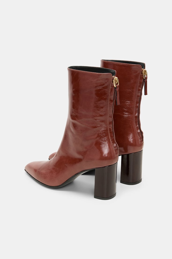 Dorothee Schumacher Crinkle patent leather ankle boots bordeaux/rust/tan mix