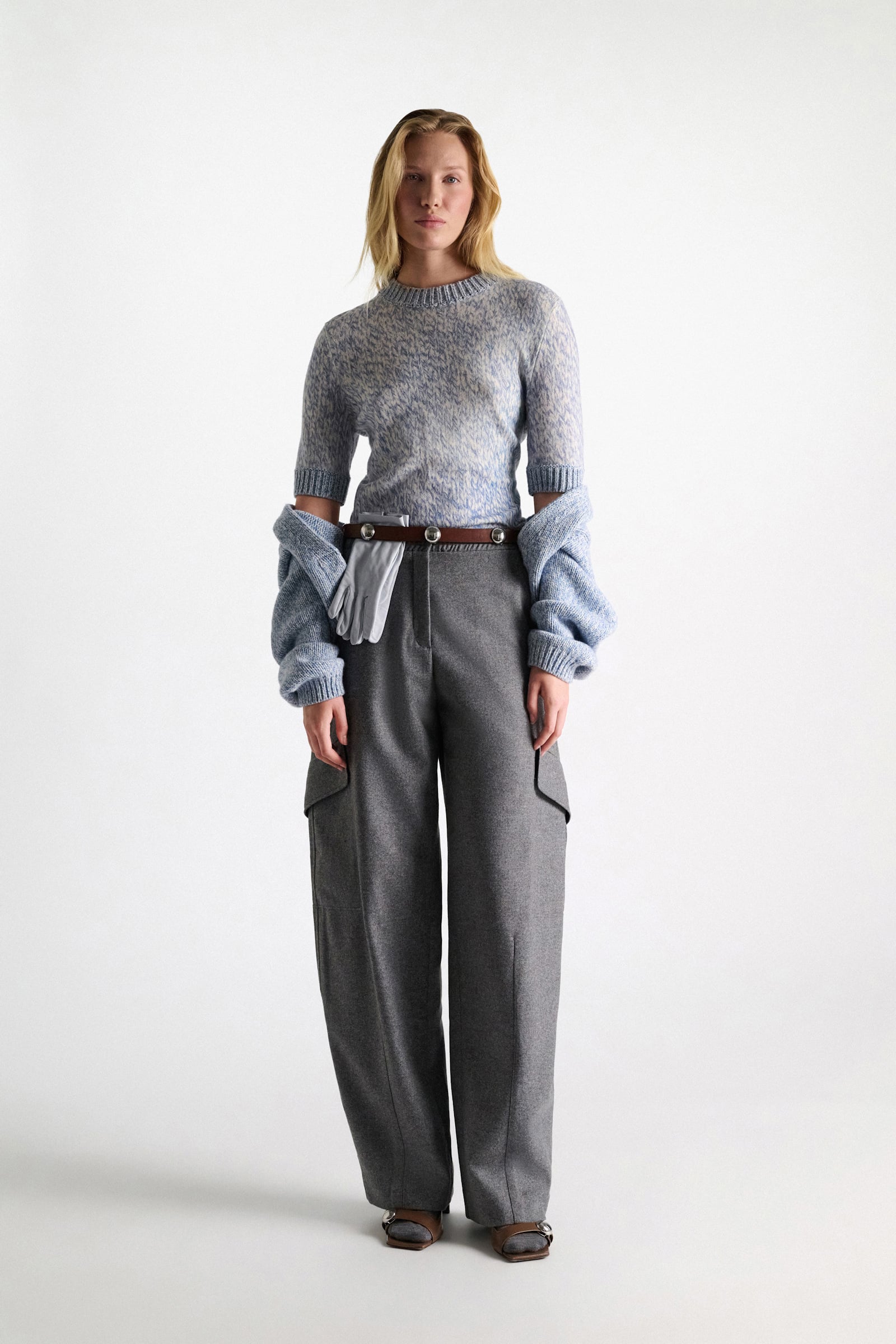 Dorothee Schumacher Merino-cashmere half sleeve pullover blue mouliné
