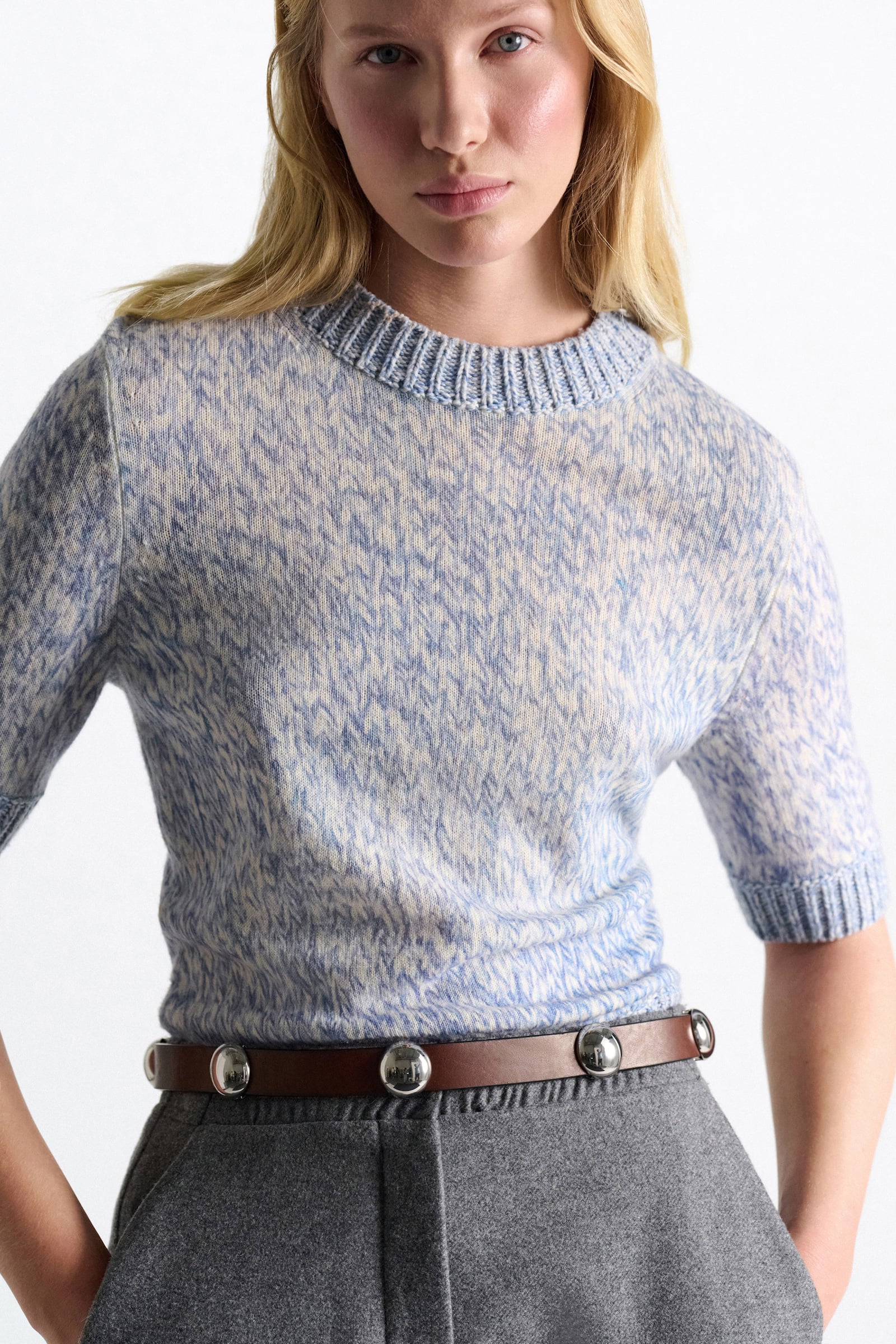 Dorothee Schumacher Merino-cashmere half sleeve pullover blue mouliné