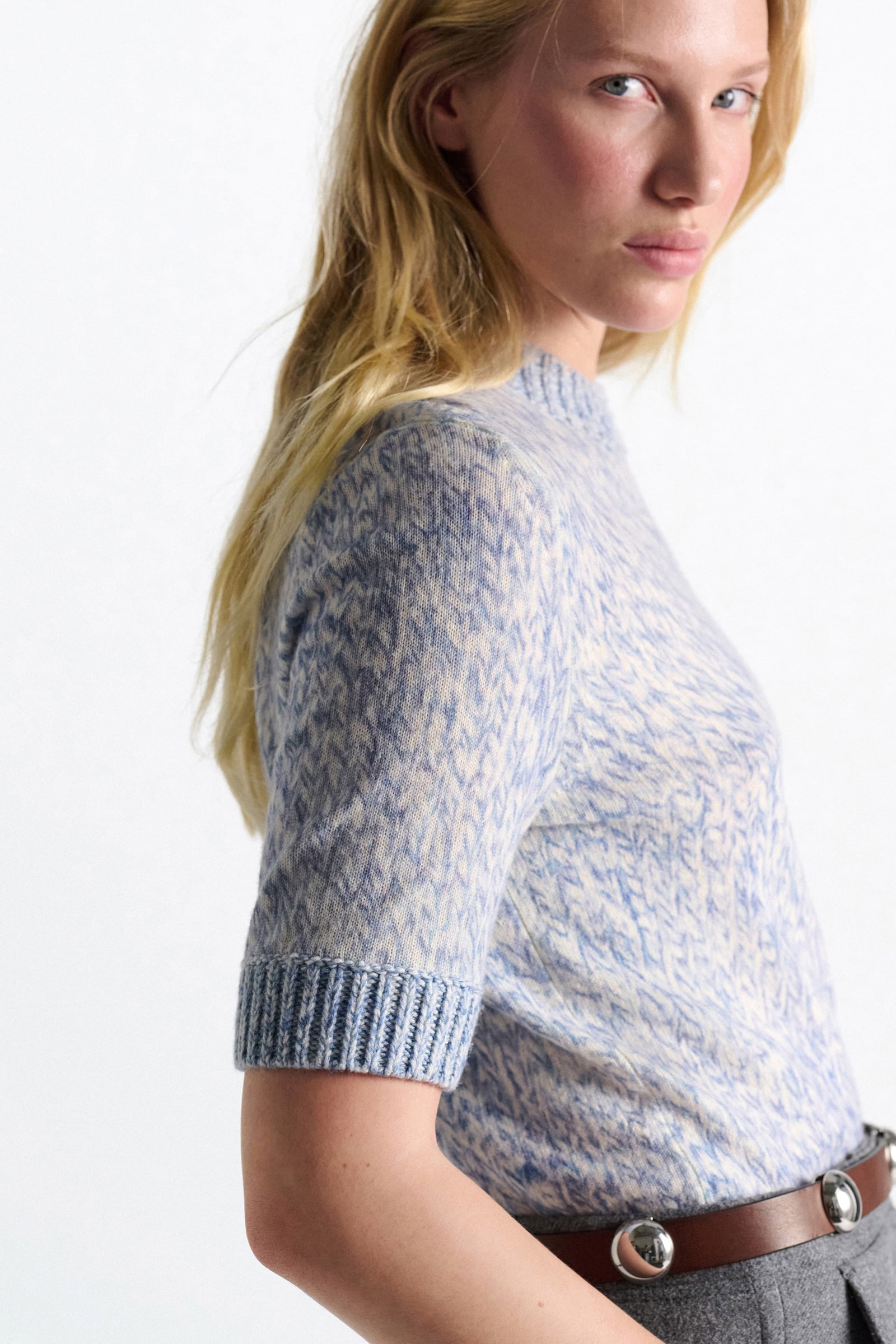 Dorothee Schumacher Merino-cashmere half sleeve pullover blue mouliné