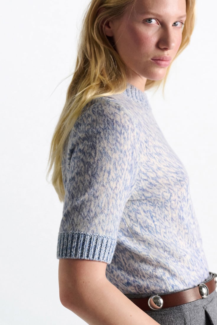 Dorothee Schumacher Merino-cashmere half sleeve pullover blue mouliné