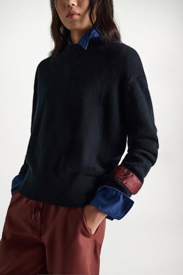 Dorothee Schumacher Merino-cashmere round neck pullover midnight navy