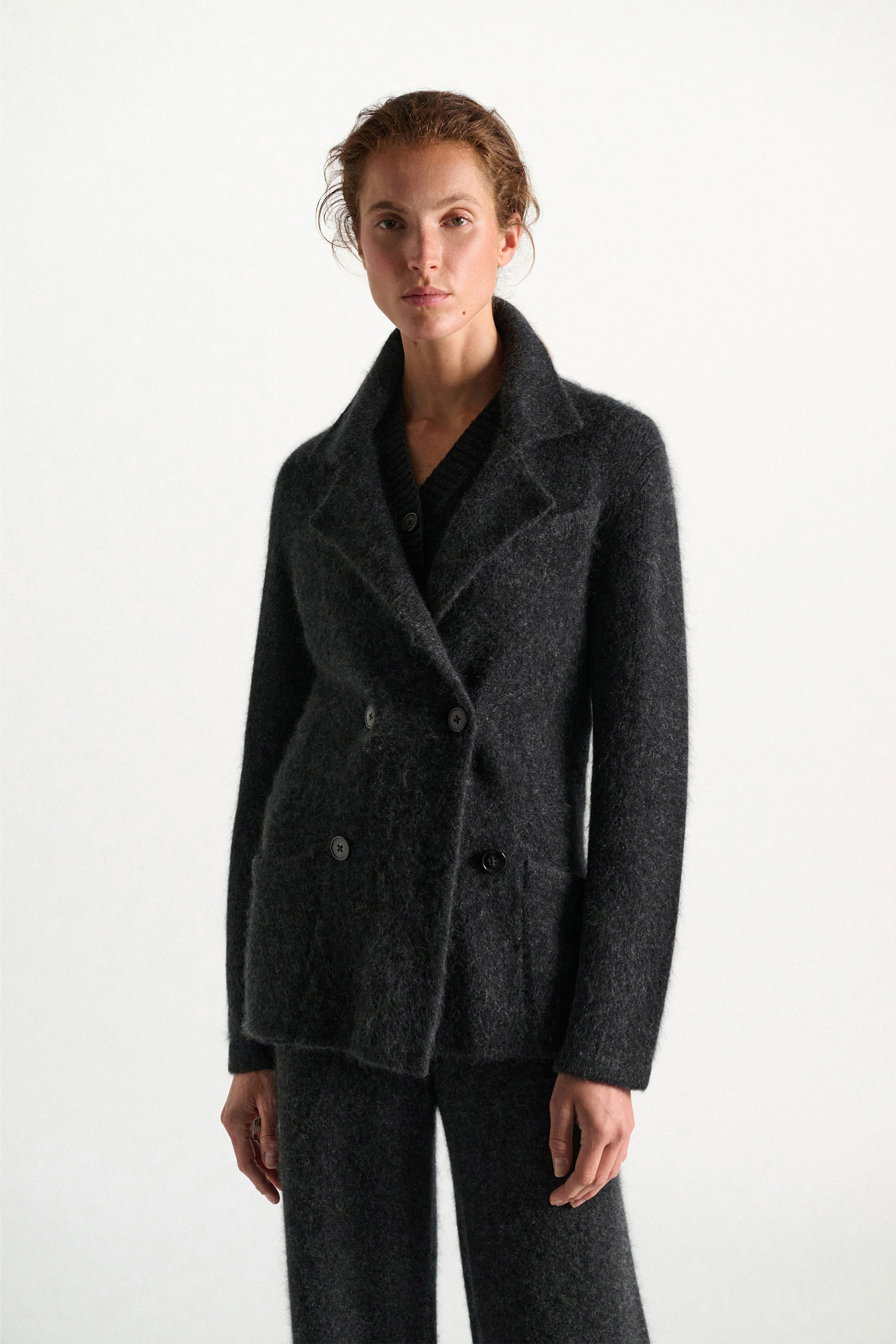 Dorothee Schumacher Merino-cashmere double-breasted blazer anthra melange