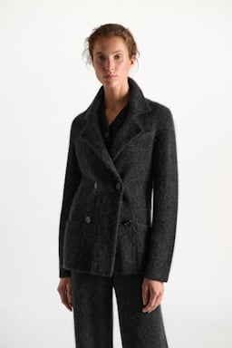 Dorothee Schumacher Merino-cashmere double-breasted blazer anthra melange