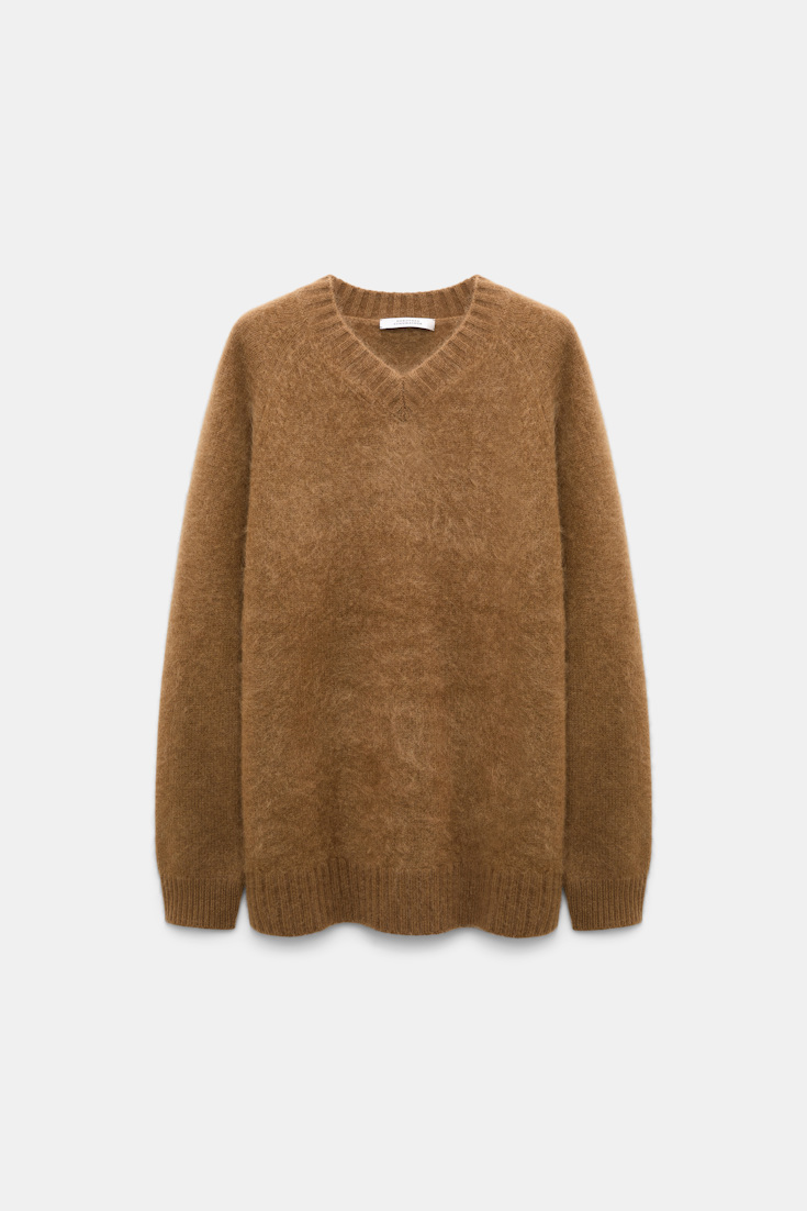 Dorothee Schumacher Pullover mit V-Ausschnitt aus Merino und Kaschmir porcini