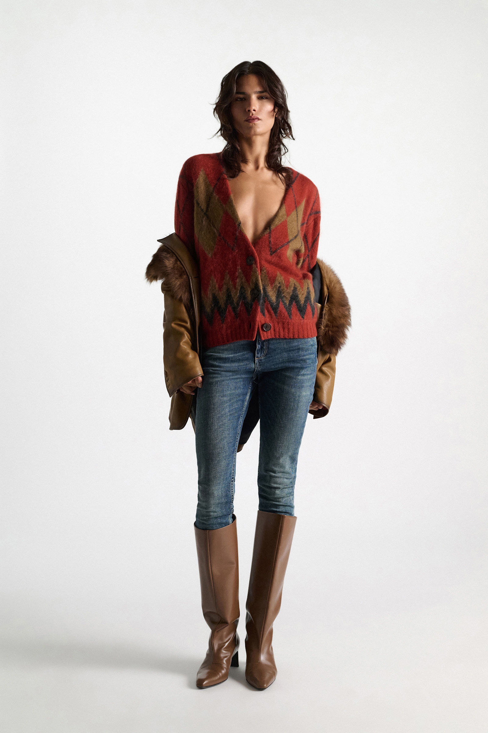 Dorothee Schumacher Merino-cashmere argyle V-neck cardigan argyle brick