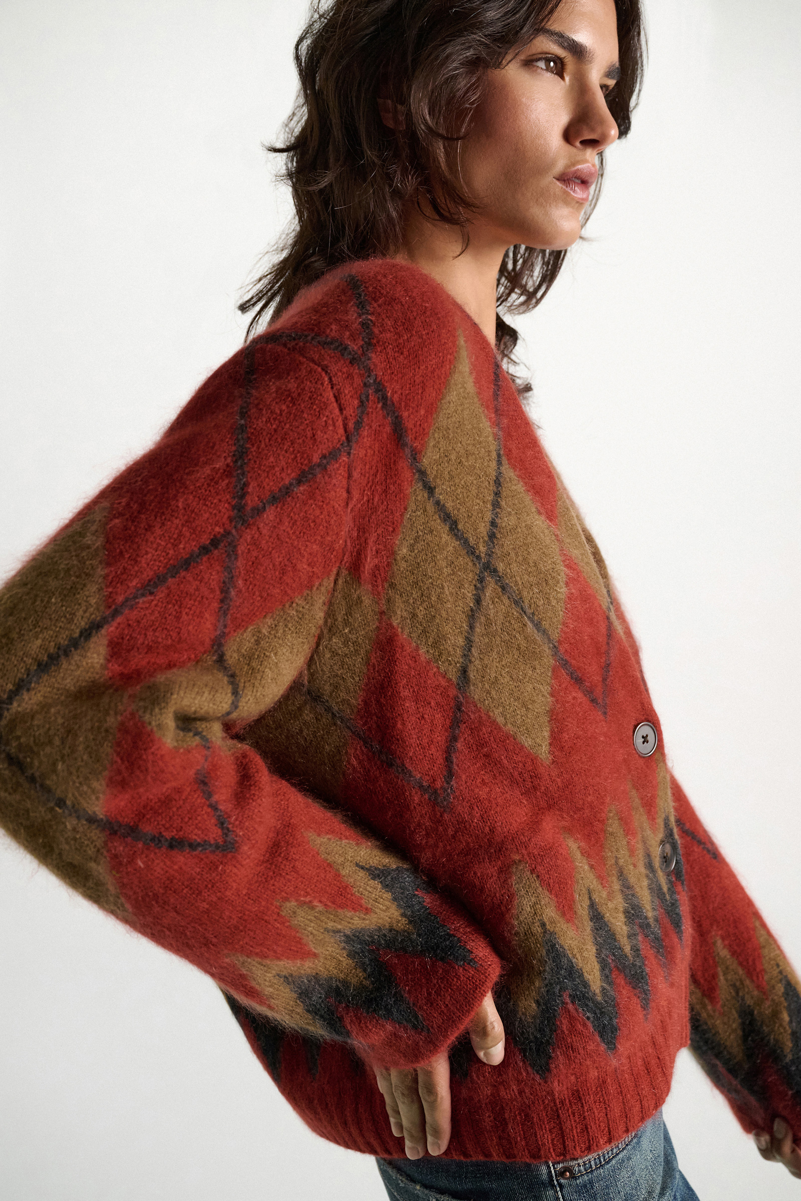 Dorothee Schumacher Merino-cashmere argyle V-neck cardigan argyle brick
