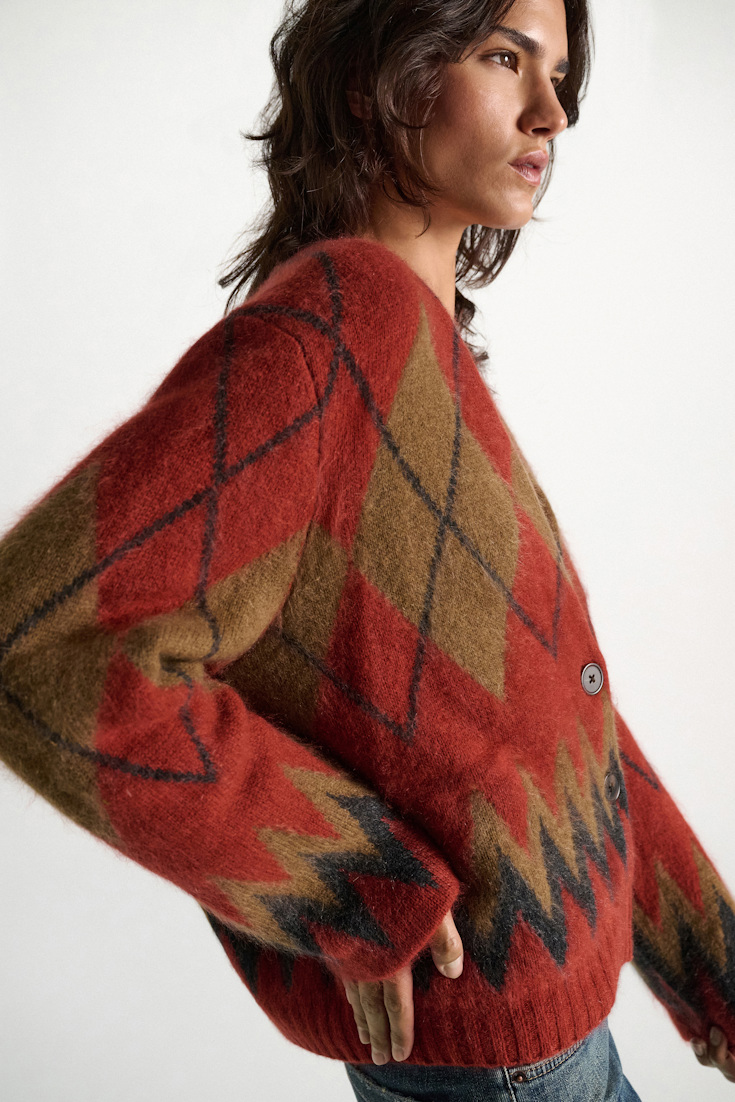 Dorothee Schumacher Merino-cashmere argyle V-neck cardigan argyle brick