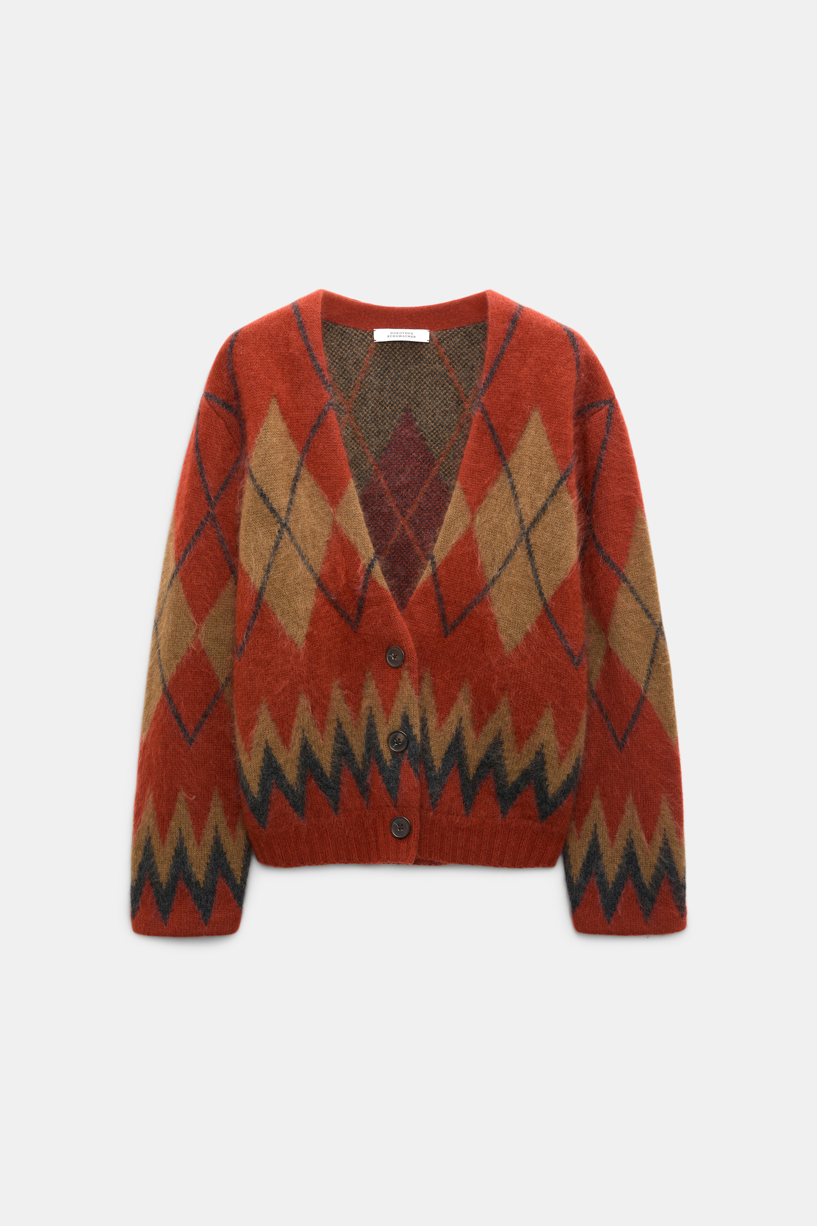 Dorothee Schumacher Merino-cashmere argyle V-neck cardigan argyle brick
