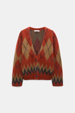 Dorothee Schumacher Merino-cashmere argyle V-neck cardigan argyle brick