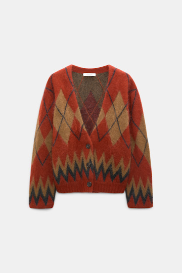 Dorothee Schumacher Merino-cashmere argyle V-neck cardigan argyle brick