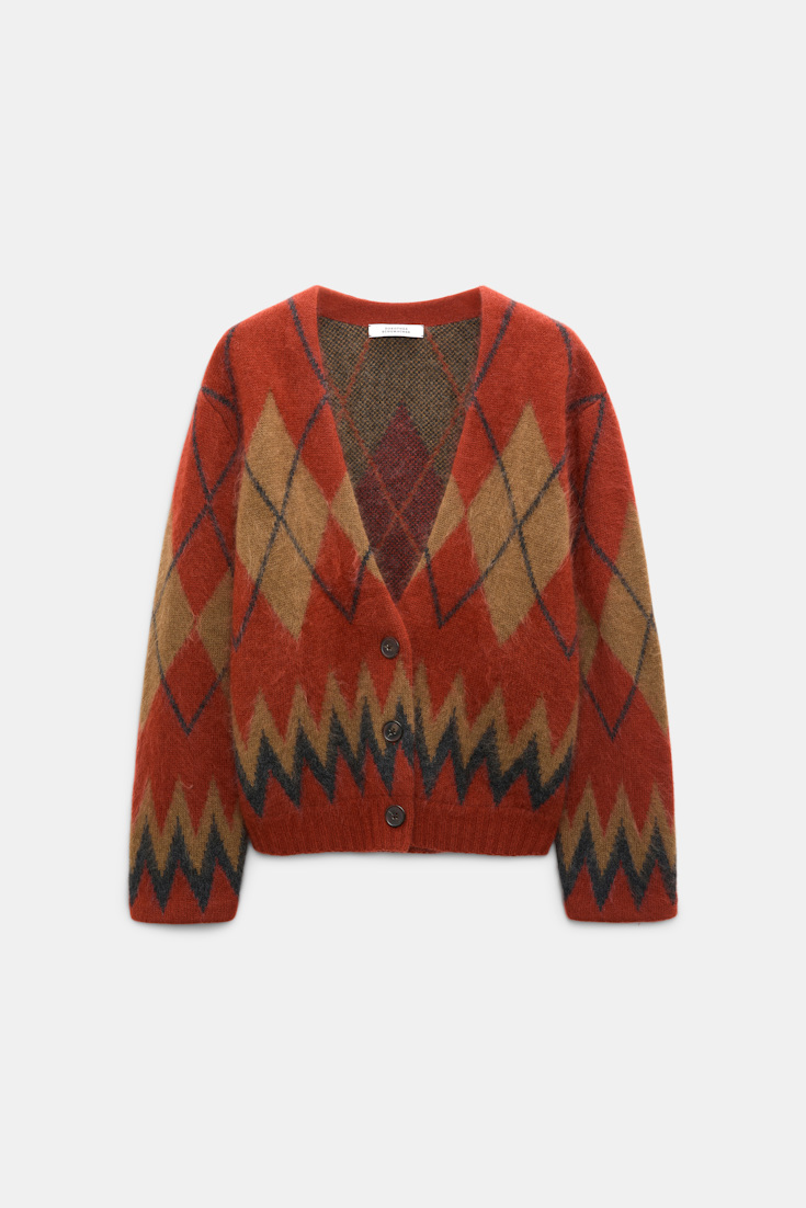 Dorothee Schumacher Merino-cashmere argyle V-neck cardigan argyle brick
