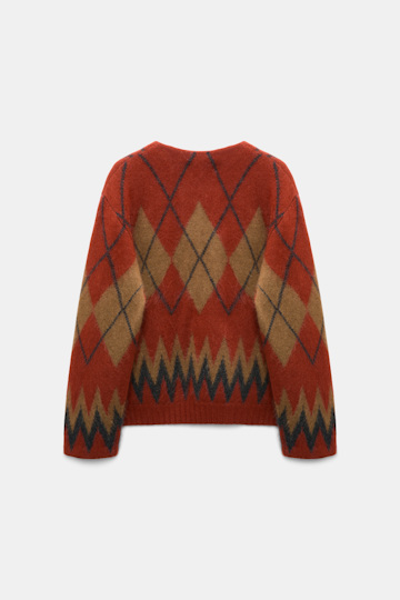 Dorothee Schumacher Cardigan mit Argyle-Muster und V-Ausschnitt aus Merino und Kaschmir argyle brick