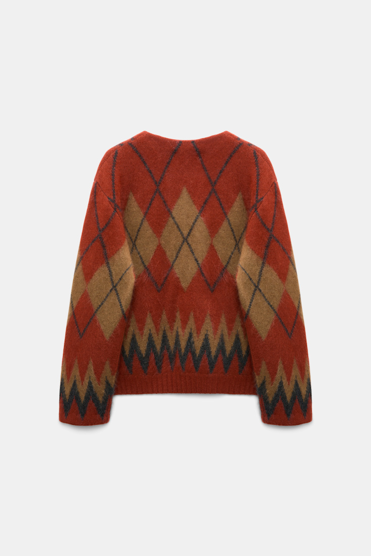 Dorothee Schumacher Merino-cashmere argyle V-neck cardigan argyle brick