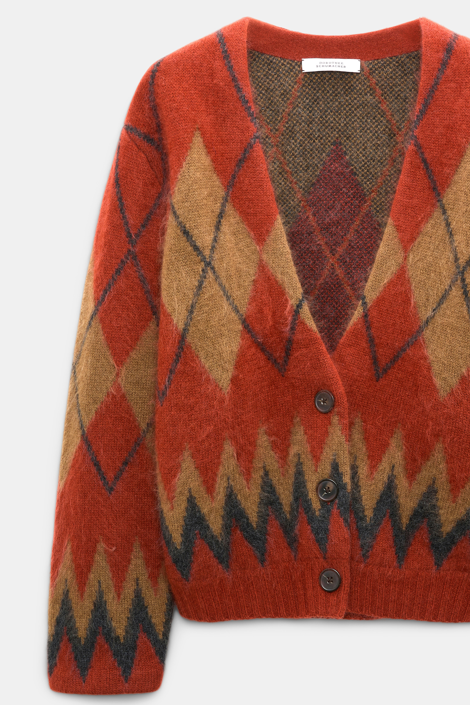 Dorothee Schumacher Merino-cashmere argyle V-neck cardigan argyle brick