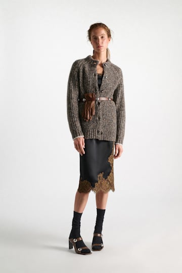 Dorothee Schumacher Rib knit cashmere pullover mist-walnut-black mouline
