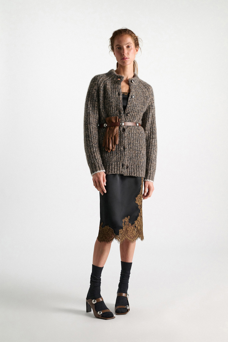 Dorothee Schumacher Rib knit cashmere pullover mist-walnut-black mouline