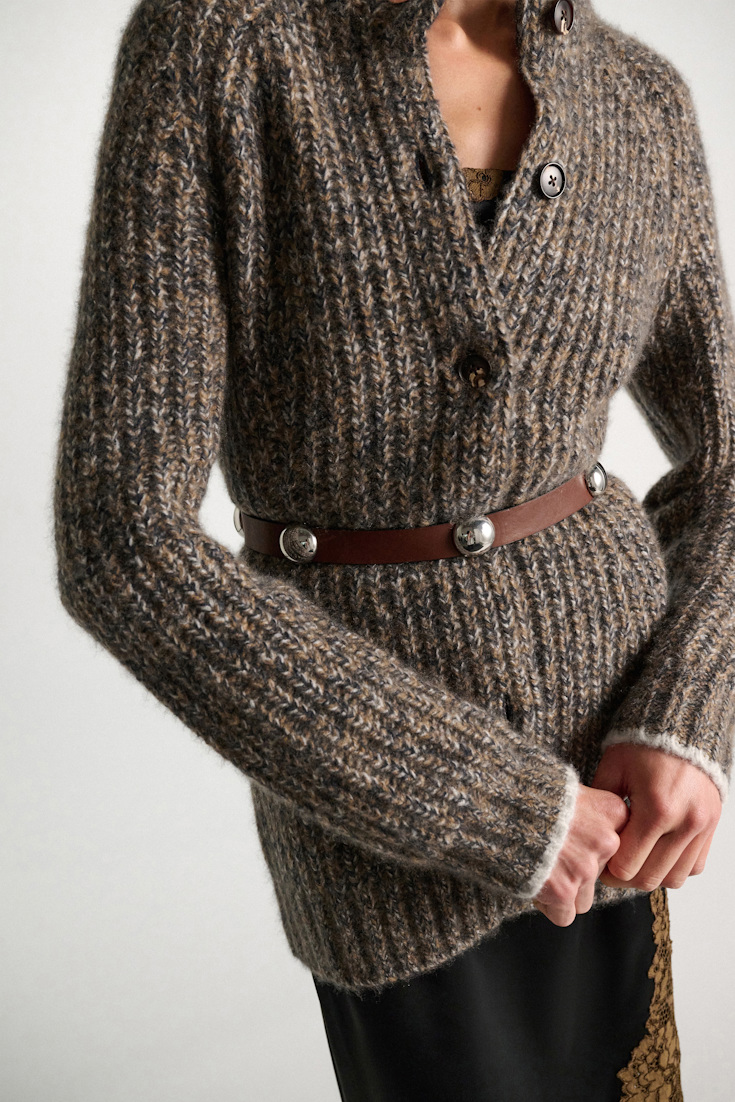 Dorothee Schumacher Rib knit cashmere pullover mist-walnut-black mouline