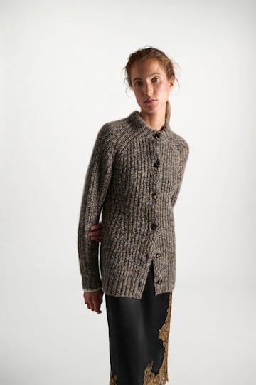 Dorothee Schumacher Rib knit cashmere pullover mist-walnut-black mouline