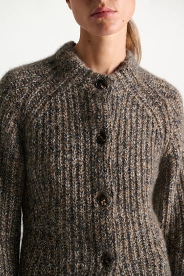 Dorothee Schumacher Rib knit cashmere pullover mist-walnut-black mouline
