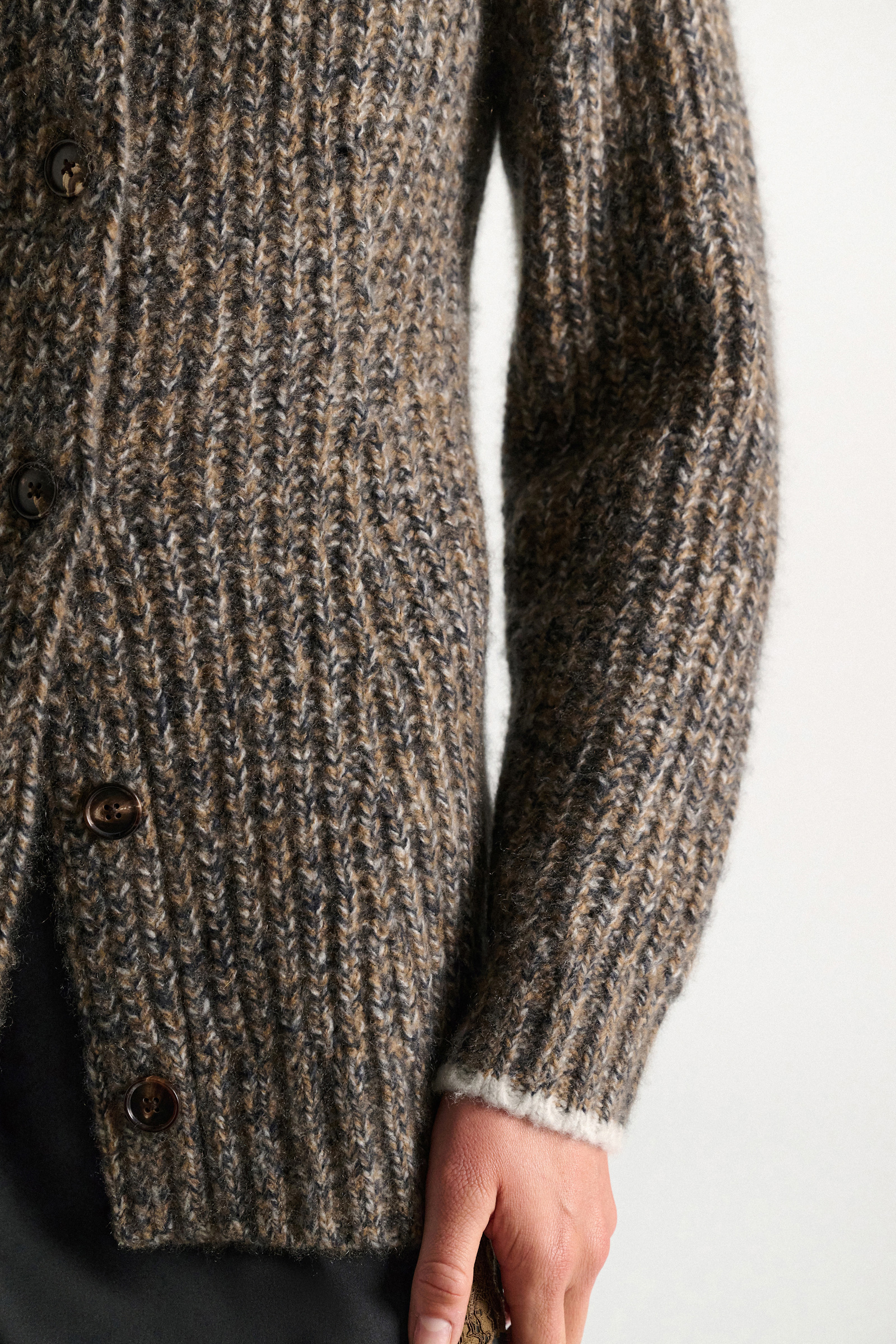Dorothee Schumacher Rib knit cashmere pullover mist-walnut-black mouline