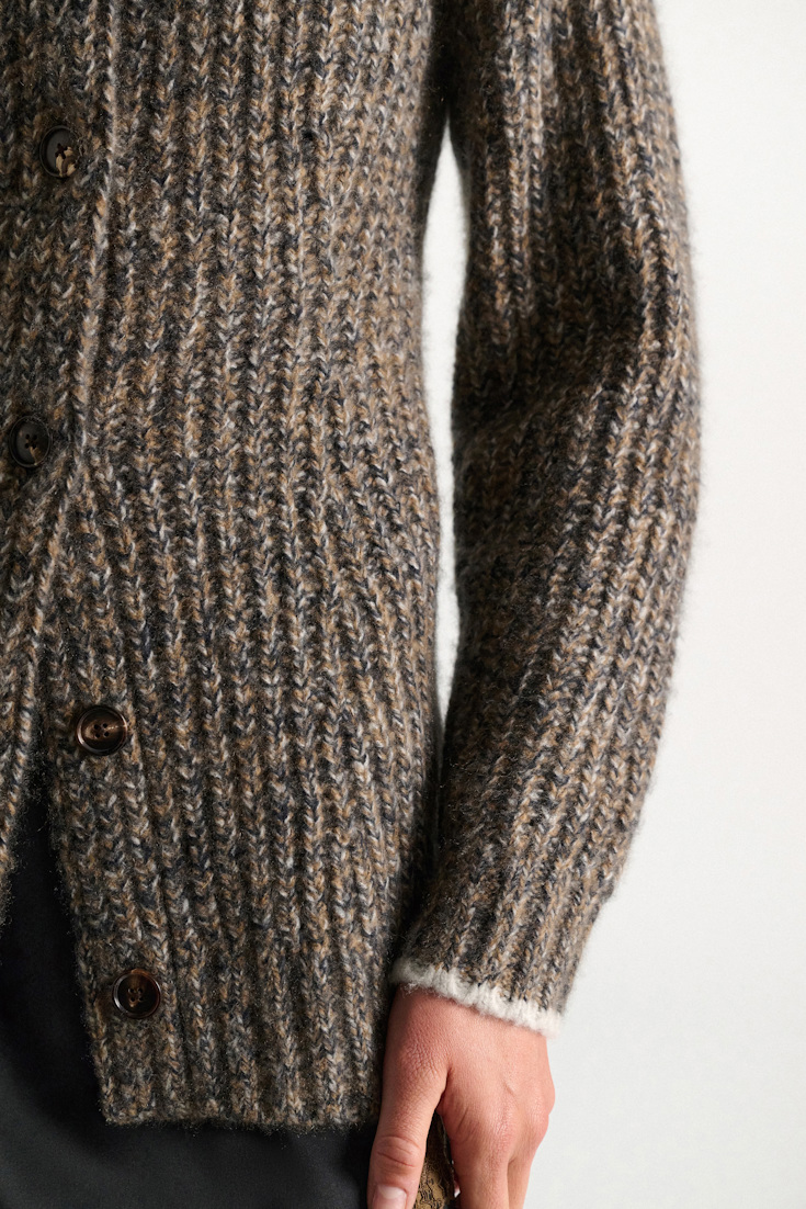 Dorothee Schumacher Rib knit cashmere pullover mist-walnut-black mouline