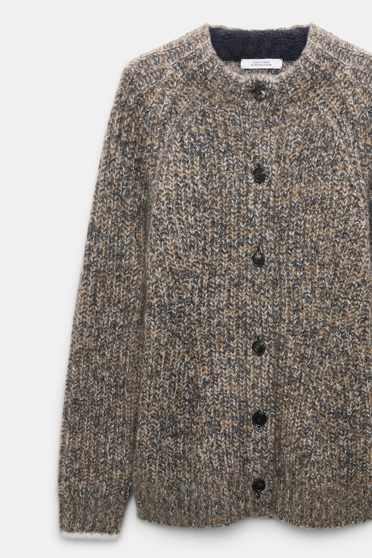 Dorothee Schumacher Rib knit cashmere pullover mist-walnut-black mouline