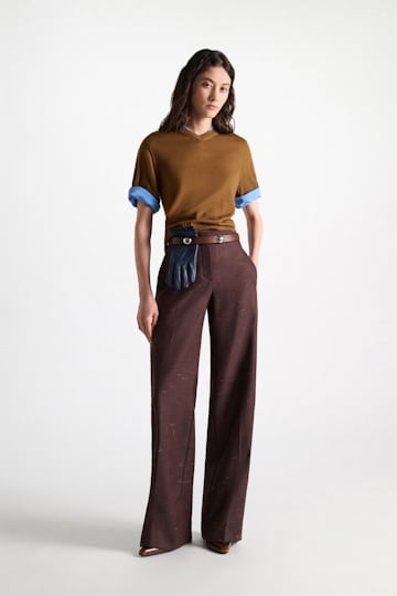 Dorothee Schumacher Extra fine Merino short sleeve layered top forest honey patch