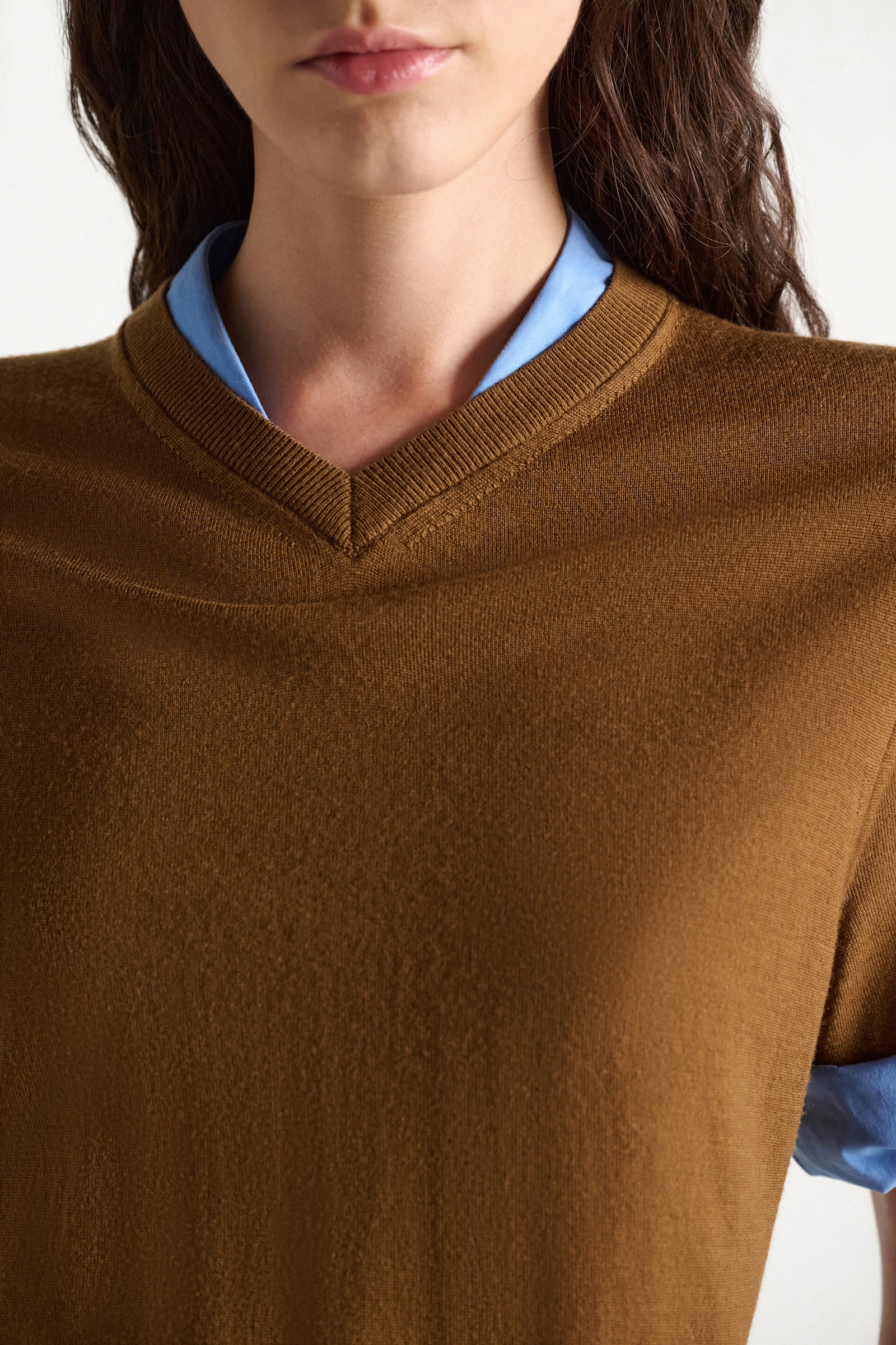 Dorothee Schumacher Extra fine Merino short sleeve layered top forest honey patch