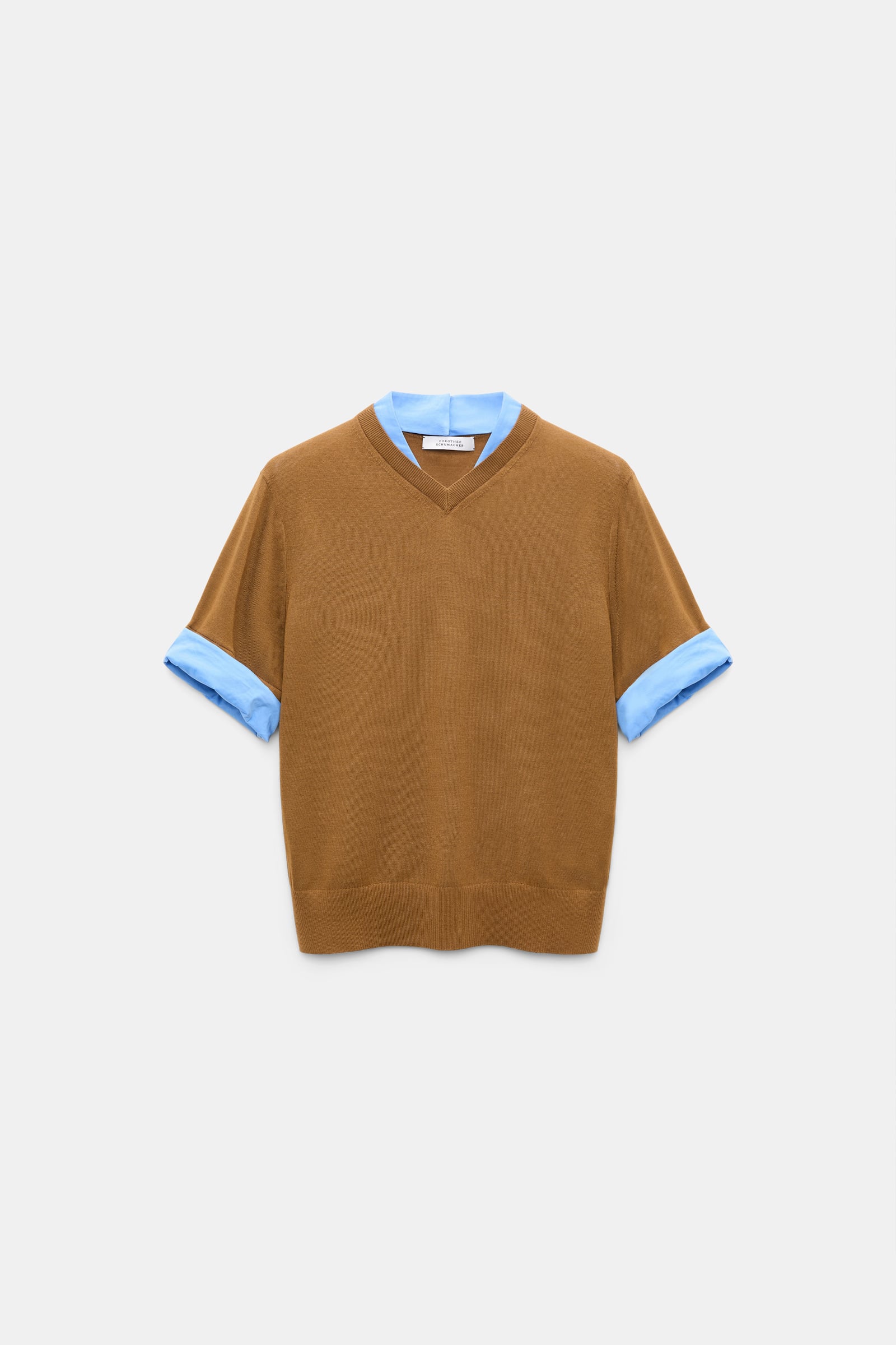 Dorothee Schumacher Extra fine Merino short sleeve layered top forest honey patch