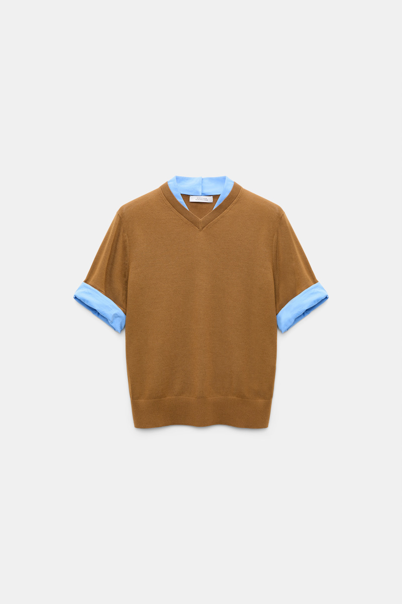 Extra fine Merino short sleeve layered top