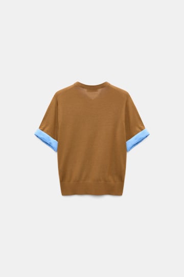 Dorothee Schumacher Extra fine Merino short sleeve layered top forest honey patch