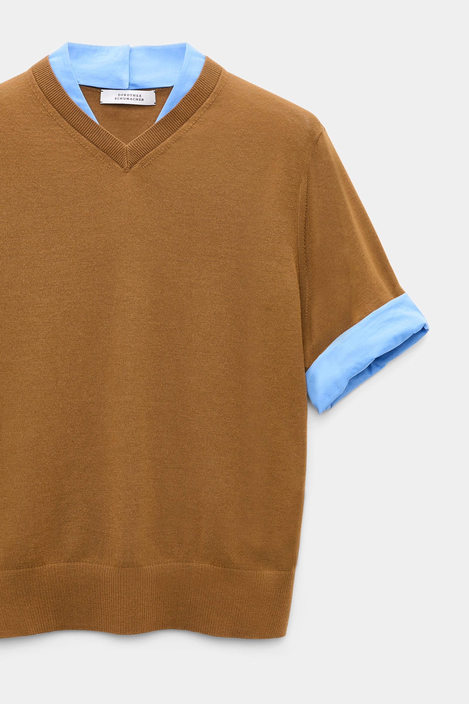 Dorothee Schumacher Extra fine Merino short sleeve layered top forest honey patch