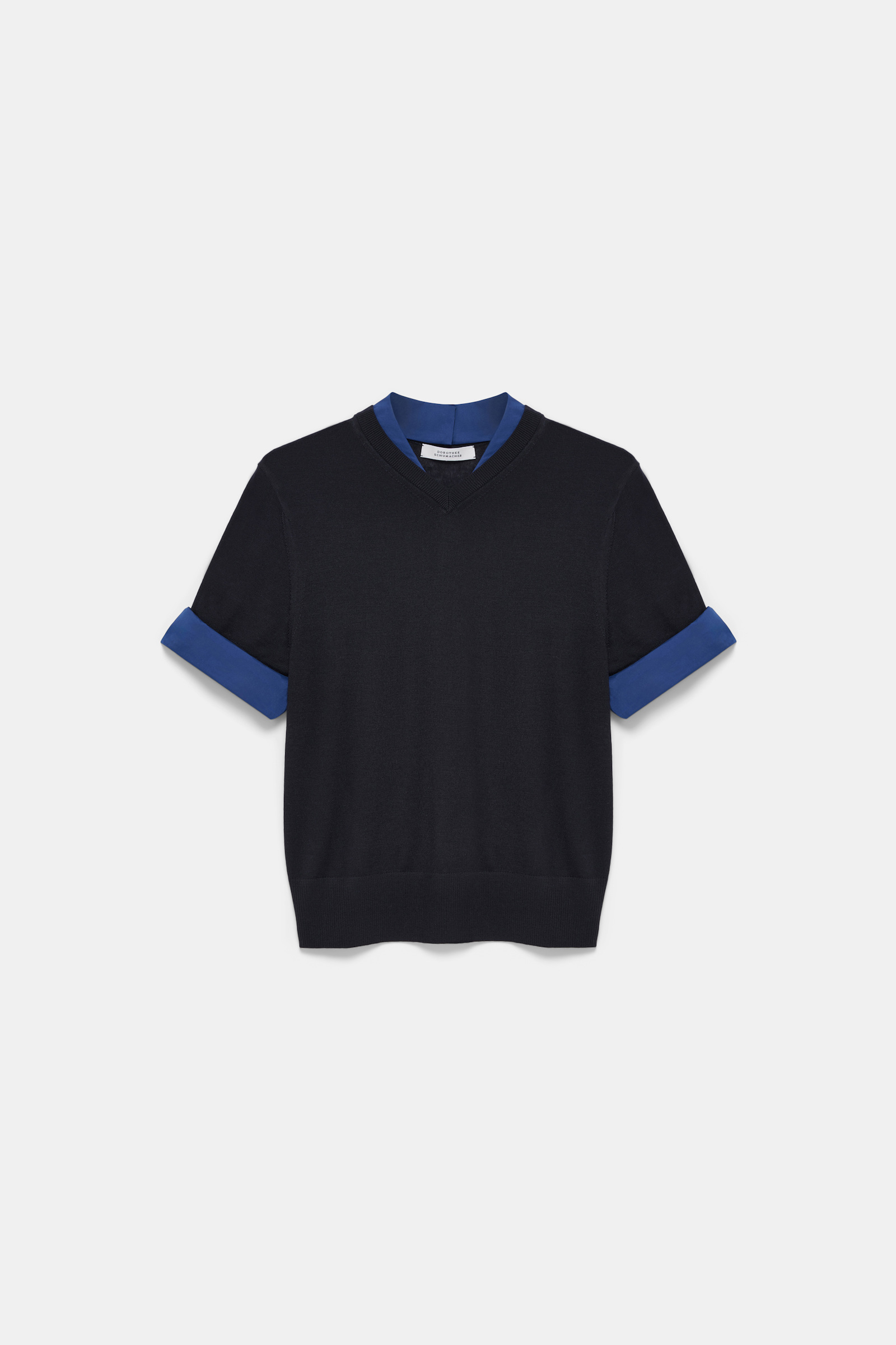 Dorothee Schumacher Extra fine Merino short sleeve layered top ink and midnight
