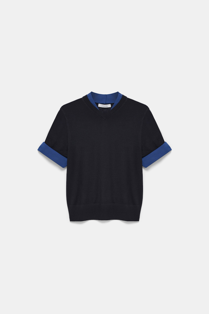 Extra fine Merino short sleeve layered top