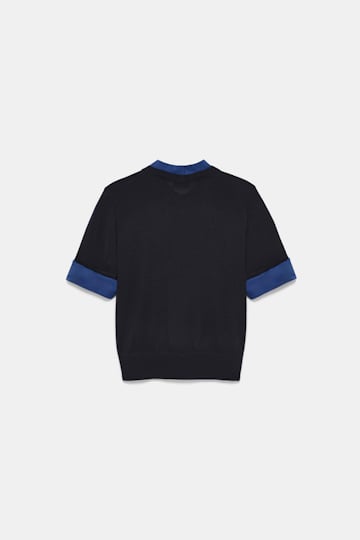 Dorothee Schumacher Extra fine Merino short sleeve layered top ink and midnight