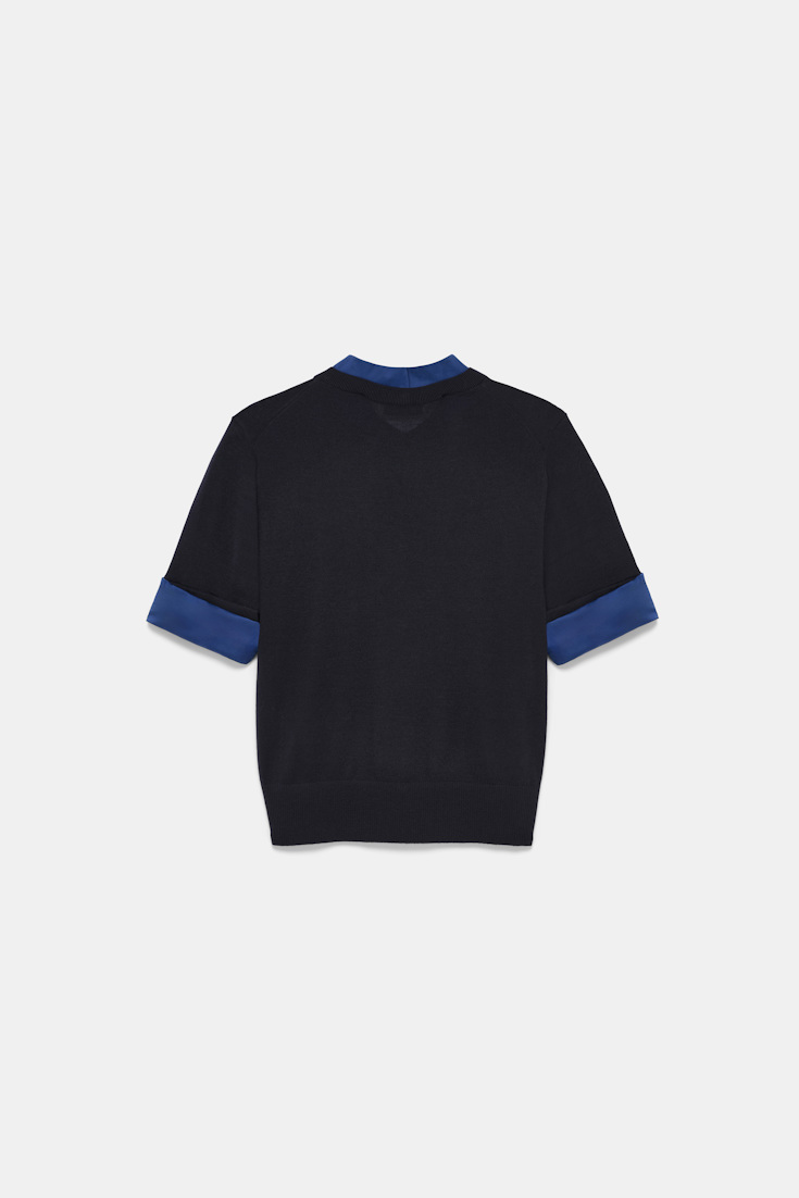 Dorothee Schumacher Extra fine Merino short sleeve layered top ink and midnight