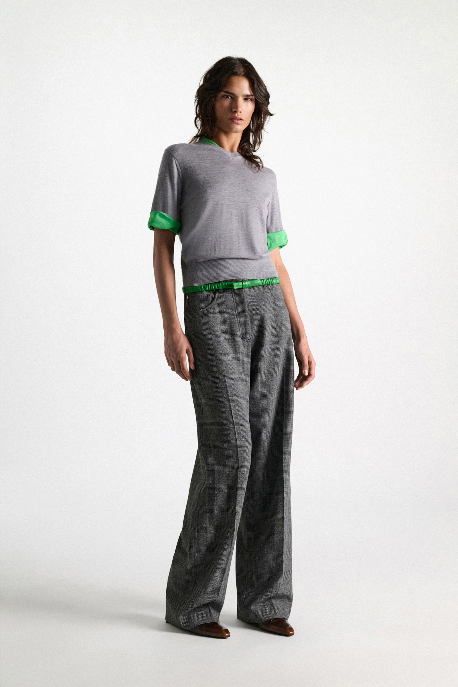Dorothee Schumacher Extra fine Merino short sleeve layered top grey mel. patch