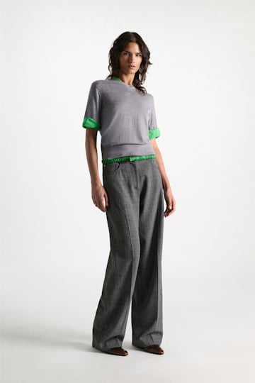 Dorothee Schumacher Extra fine Merino short sleeve layered top grey mel. patch