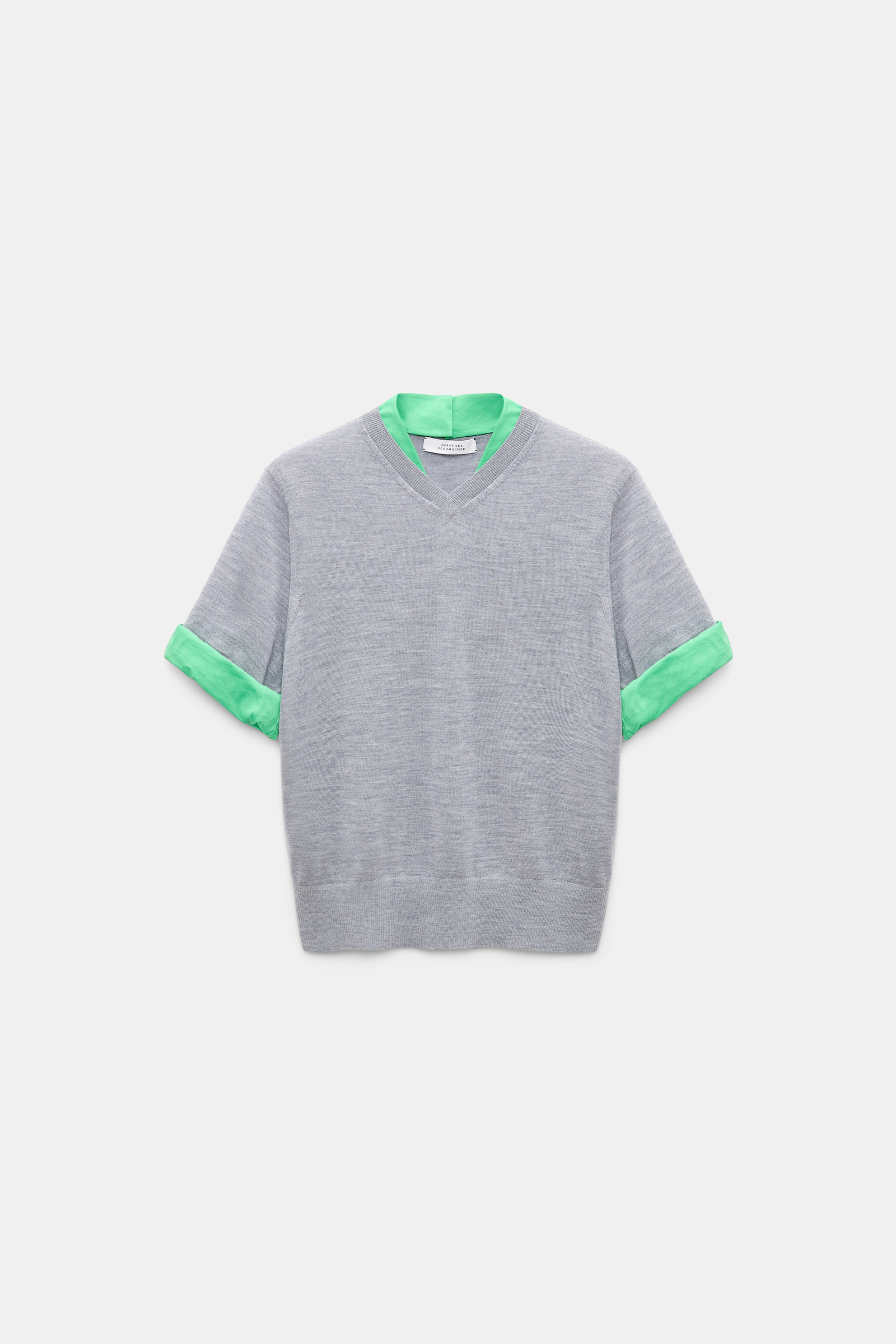Dorothee Schumacher Extra fine Merino short sleeve layered top grey mel. patch