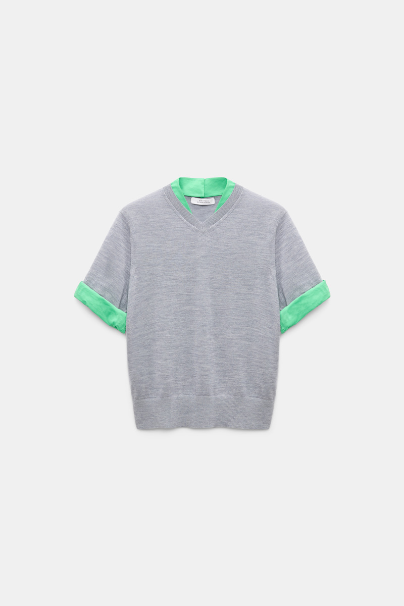 Extra fine Merino short sleeve layered top