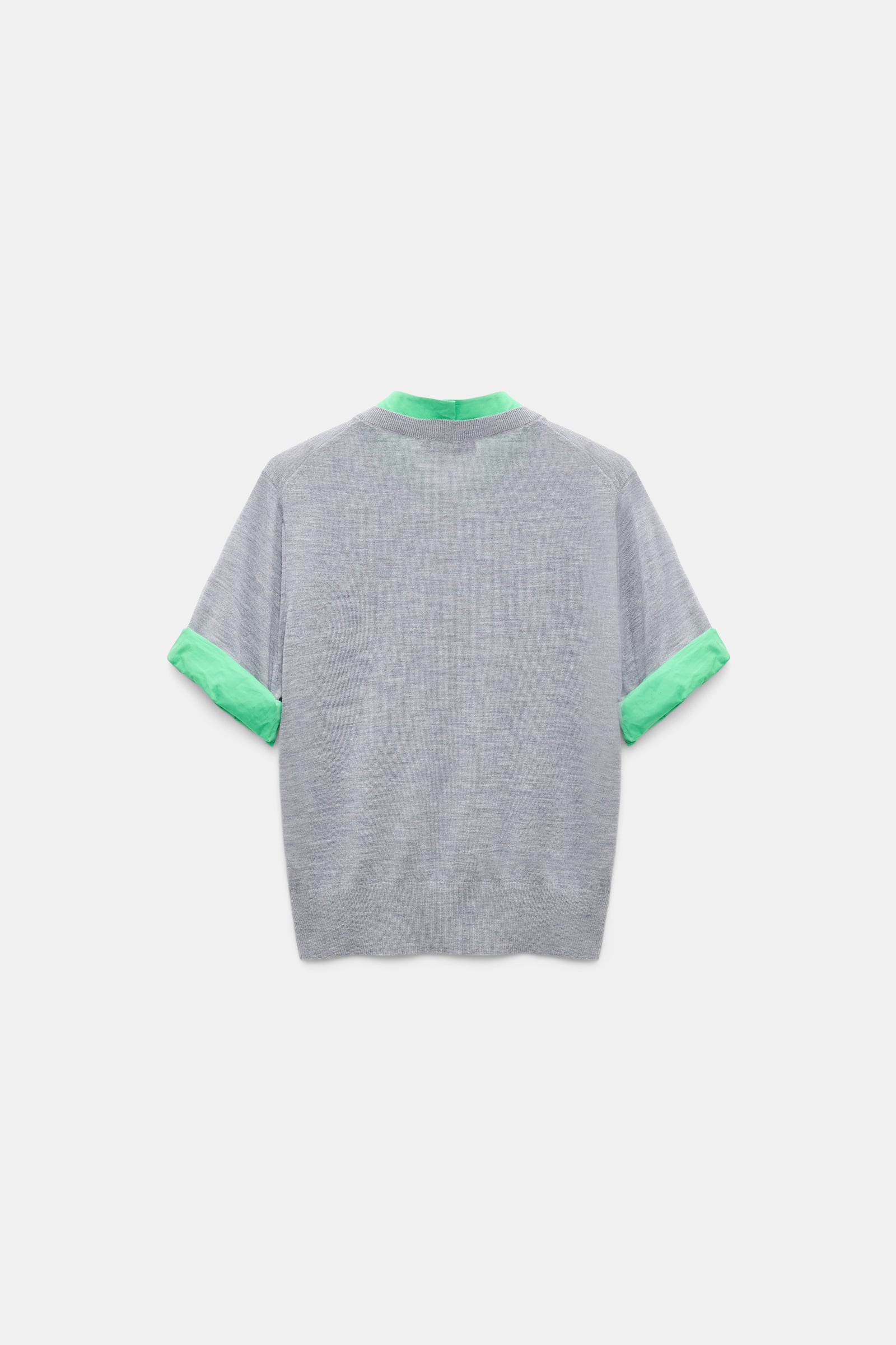 Dorothee Schumacher Extra fine Merino short sleeve layered top grey mel. patch