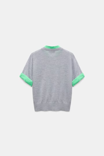 Dorothee Schumacher Extra fine Merino short sleeve layered top grey mel. patch