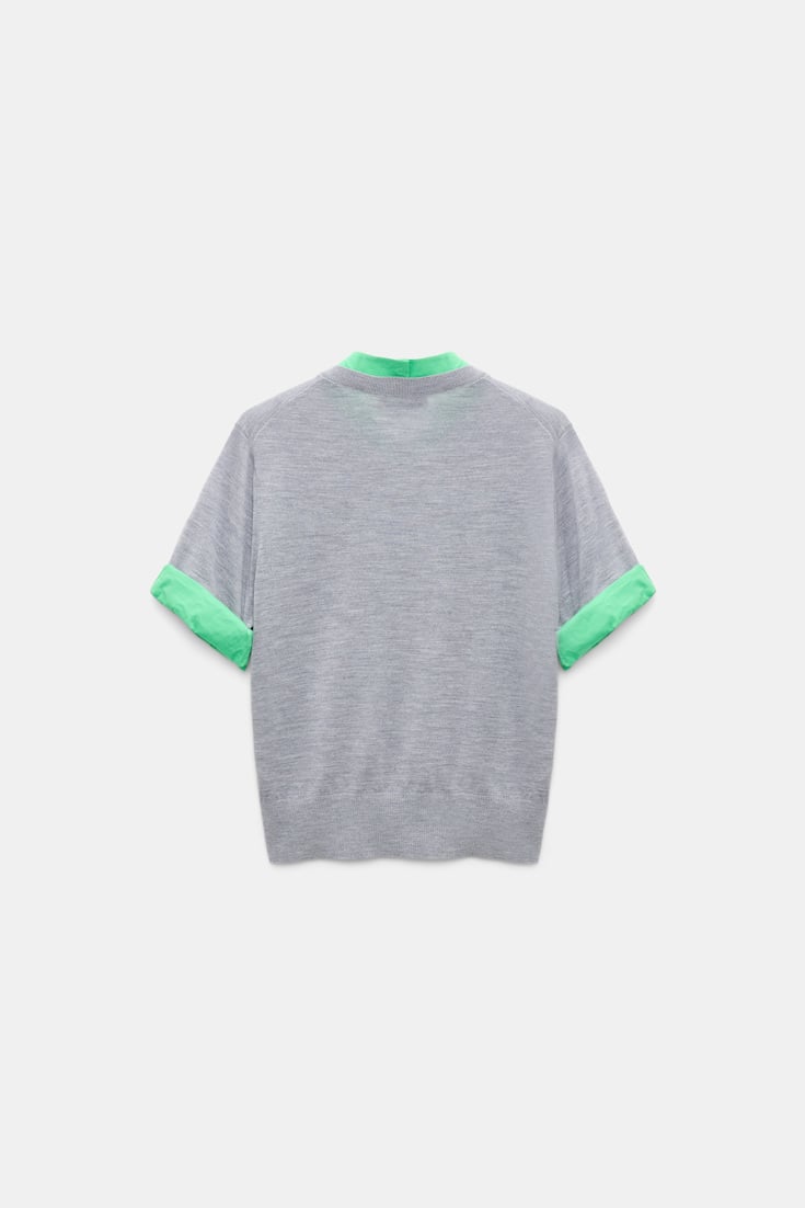 Dorothee Schumacher Extra fine Merino short sleeve layered top grey mel. patch