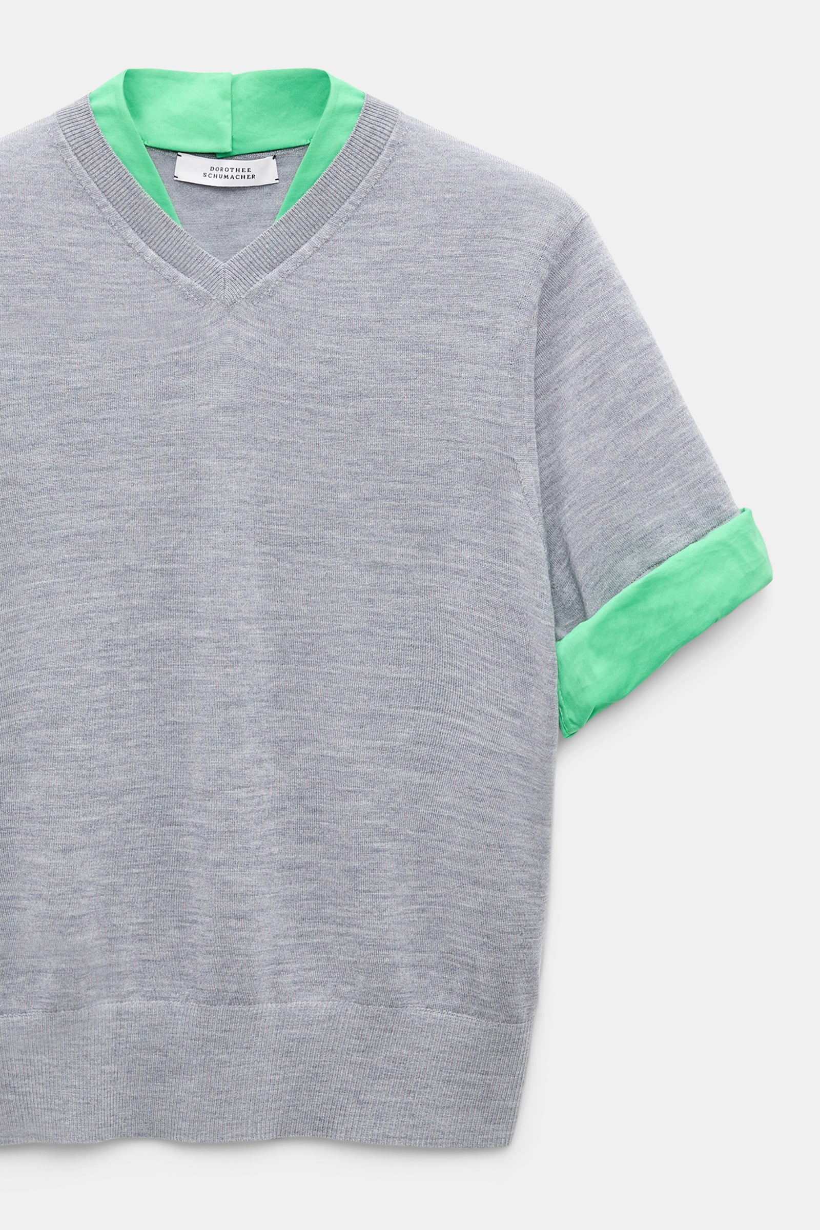 Dorothee Schumacher Extra fine Merino short sleeve layered top grey mel. patch