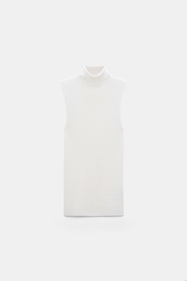 Dorothee Schumacher Sleeveless turtleneck in extra fine Merino camellia white