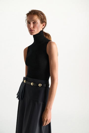 Dorothee Schumacher Sleeveless turtleneck in extra fine Merino black